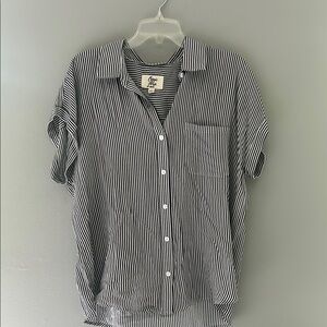 Black and White Striped Blouse with Classic Collar